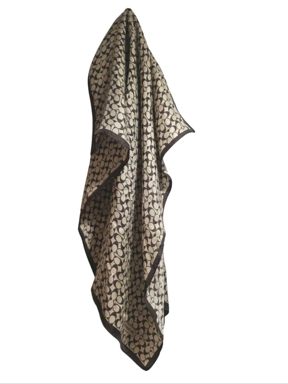 Coach Signature C Silk Scarf- Khaki Brown - Monogram Square Bandana Neckerchief